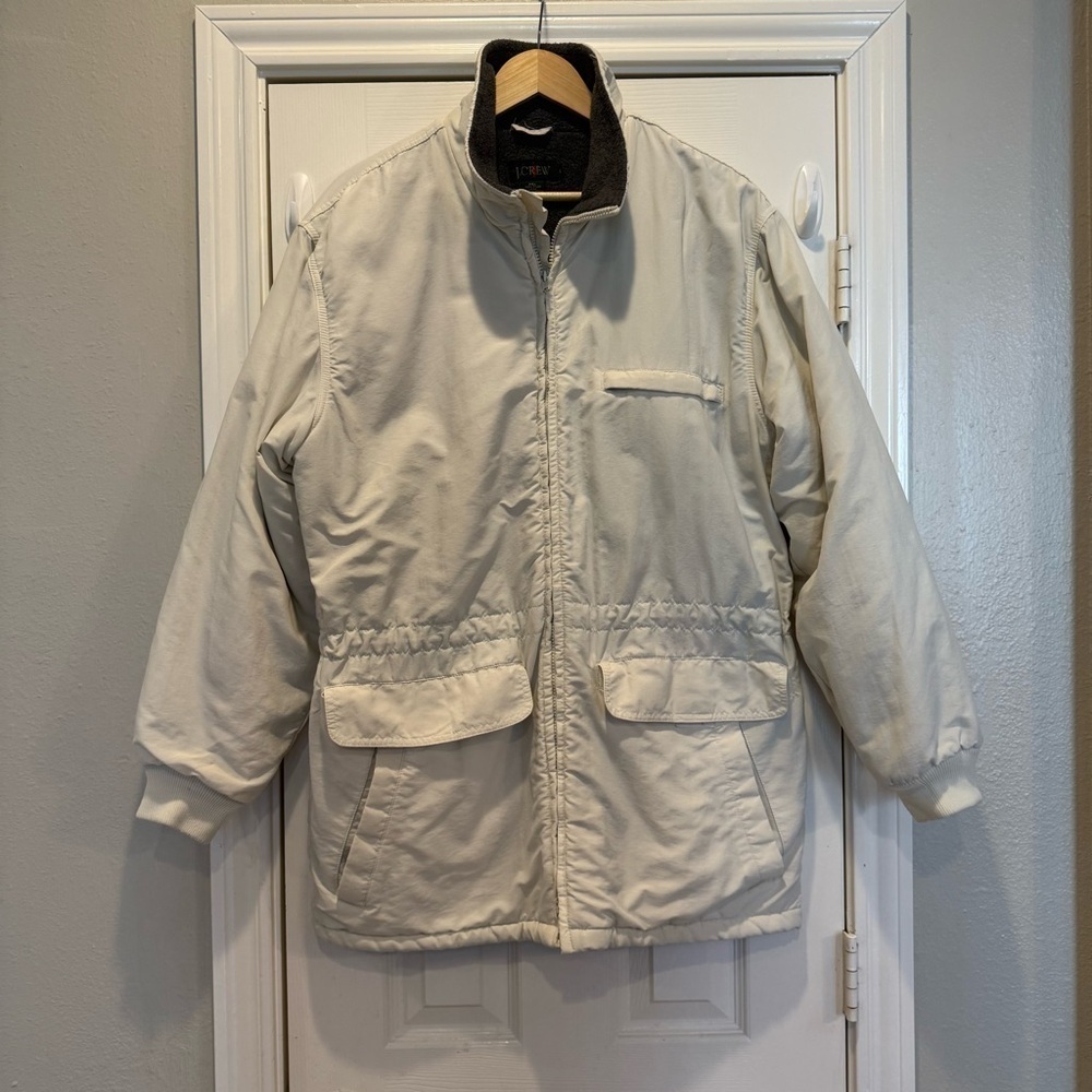 Vintage J Crew Winter Jacket Men’s M Ivory Grey Fleece Lined Outdoor Gorpcore 90